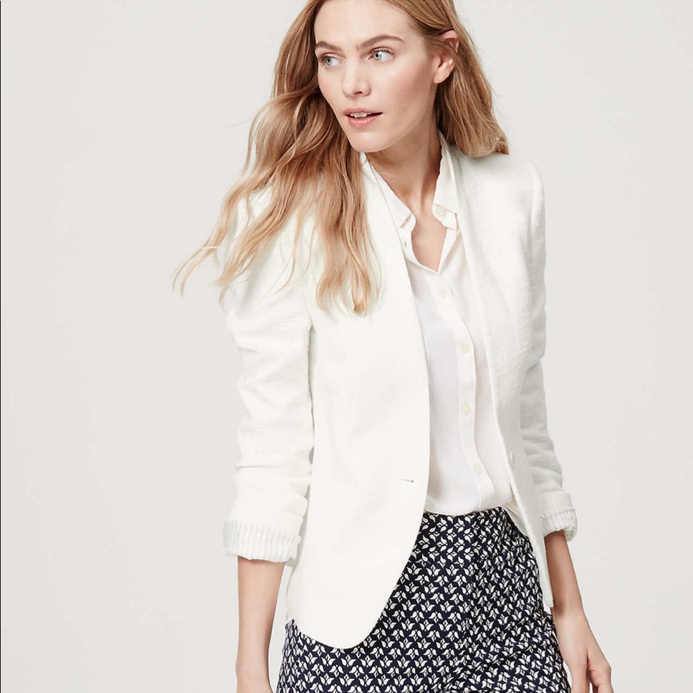 LOFT White Textured Collarless Blazer